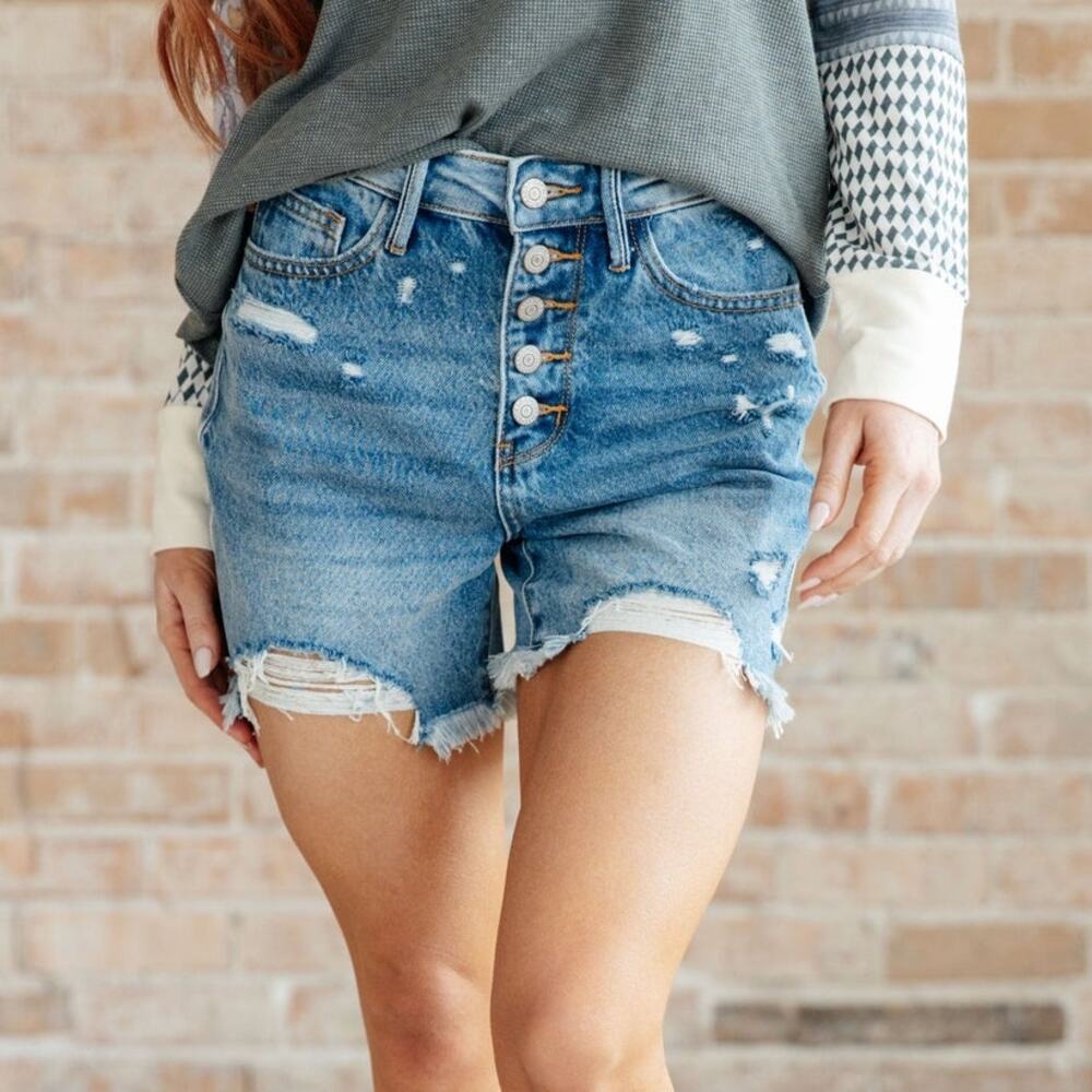Judy blue Kara high rise button fly distressed stretchy denim shorts 2XL boho